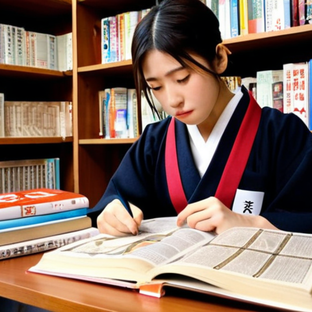 **A student studying diligently in Japan, surrounded by books and notes, with a JLPT certificate displayed prominently.** (Focus: Education, language proficiency, Japanese culture)