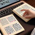 **A person studying Japanese with textbooks, flashcards (Kanji), and a laptop, highlighting the dedication to learning.**