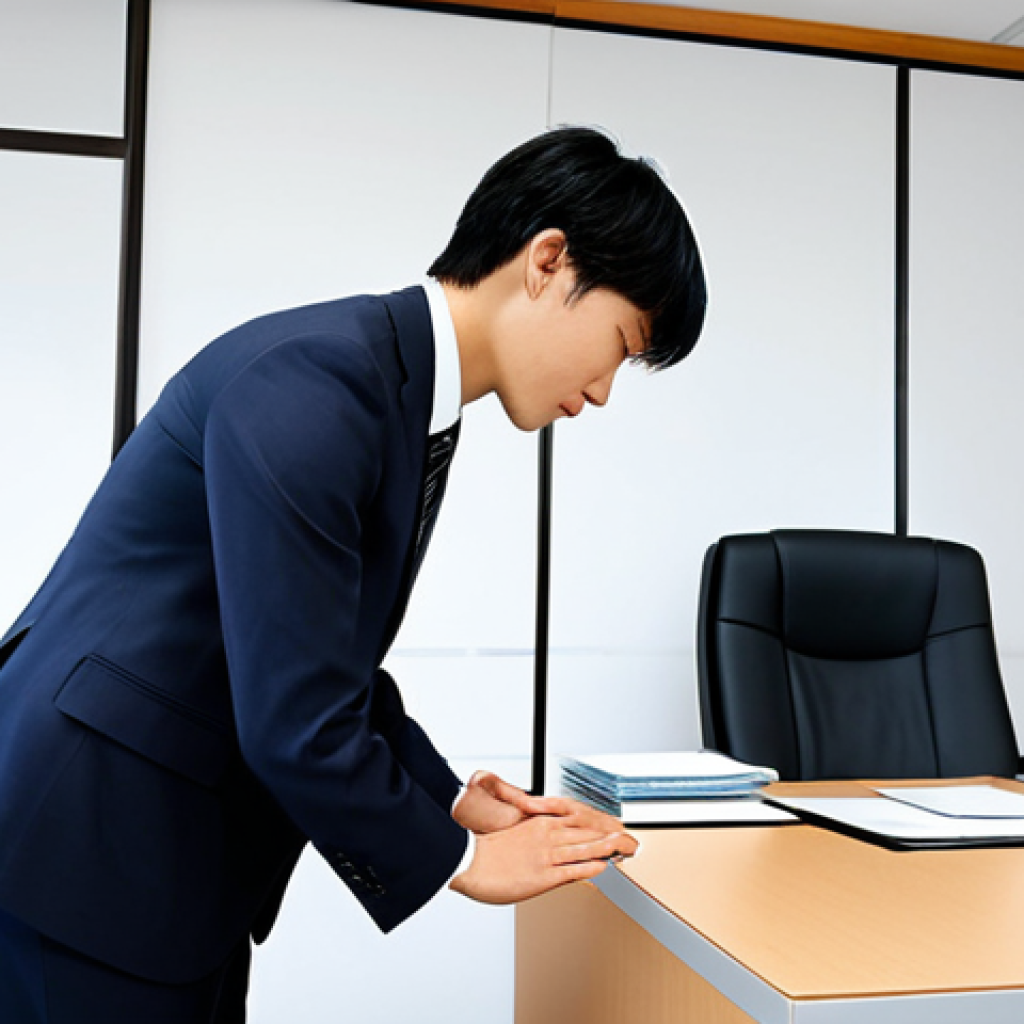 A professional individual, fully clothed in a modest business suit, stands respectfully in a modern, pristine Japanese office environment. The person is depicted in a natural pose, engaging in a polite business interaction, subtly bowing while exchanging a business card with another professional, highlighting cultural respect and meticulousness. The scene features clean lines, organized desks, and soft, professional lighting, conveying a sense of teamwork and precision. safe for work, appropriate content, professional dress, fully clothed, perfect anatomy, correct proportions, well-formed hands, proper finger count, high-resolution, professional photography, realistic.