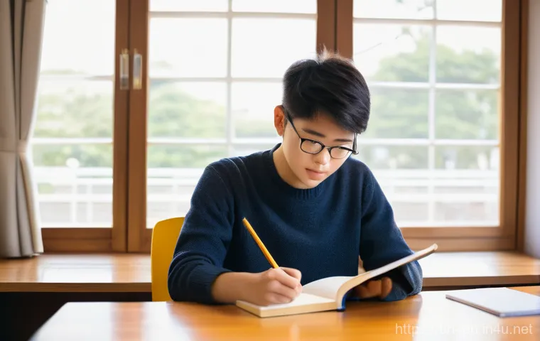 JLPT와 일본어 능력 시험 합격 비법 - Image Prompt 1: Focused Japanese Language Study Session**