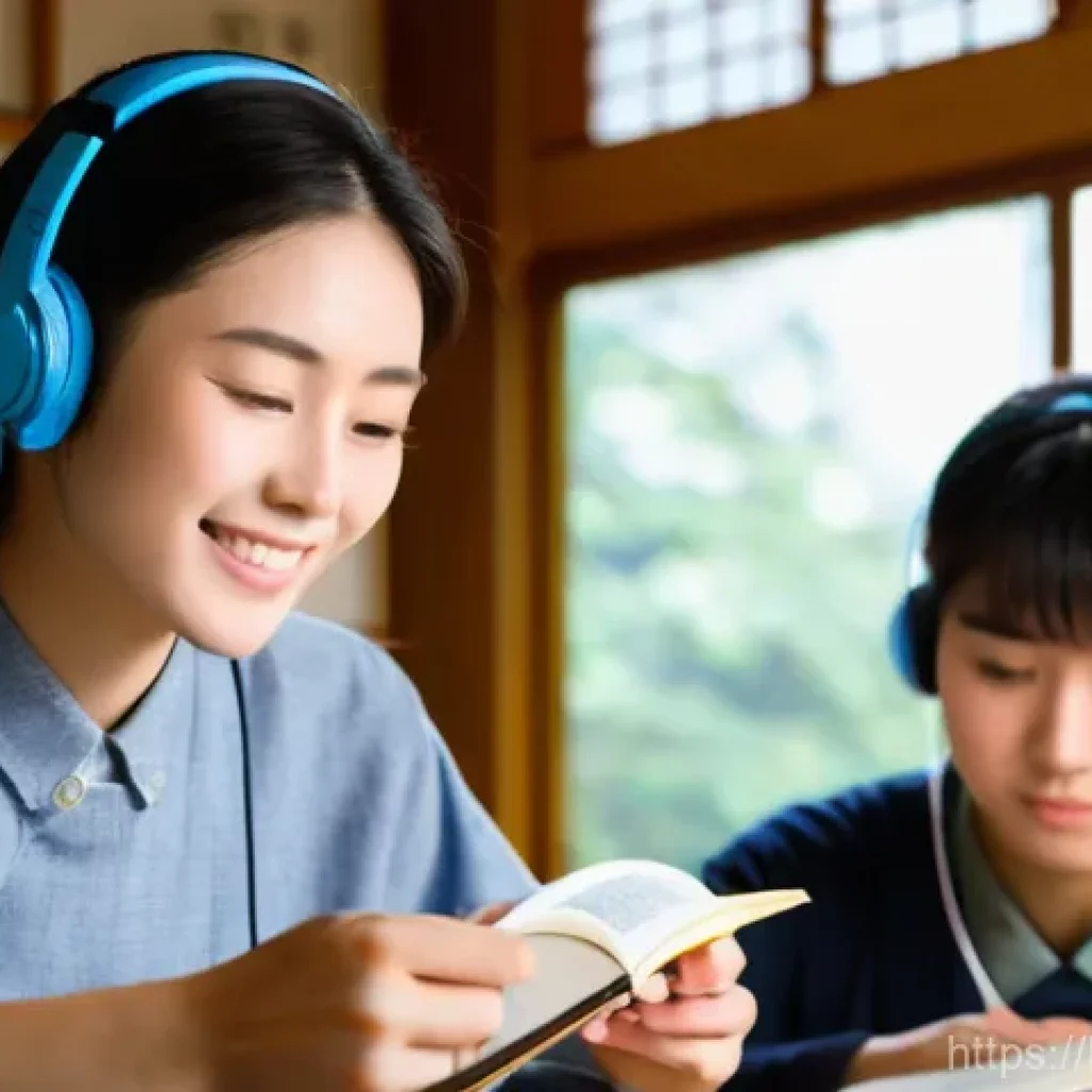 JLPT 시험 준비 과정 기록하기 - **Prompt:** A diverse group of young adults, dressed in modest, casual attire, are immersed in learn...