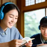 JLPT 시험 준비 과정 기록하기 - **Prompt:** A diverse group of young adults, dressed in modest, casual attire, are immersed in learn...