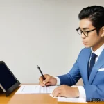 JLPT N2 취득 후 일본 취업 성공 스토리 - **A determined young professional, of Bengali descent, dressed in a sharp, modern business suit, is ...