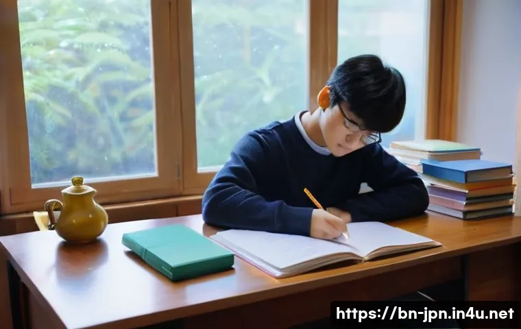 JLPT 시험 장소와 준비물 체크리스트 - **Prompt 1: The Night Before the Exam - Calm Preparation**
"A peaceful scene of a diligent young...